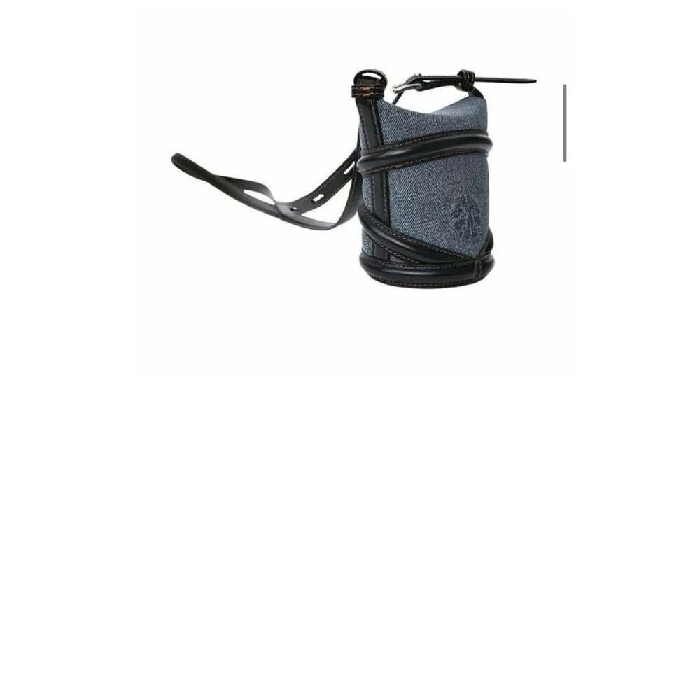 ALEXANDWR McQUEEN: The Curve Small Denim And Leather Bucket Bag - Picture 4 of 7